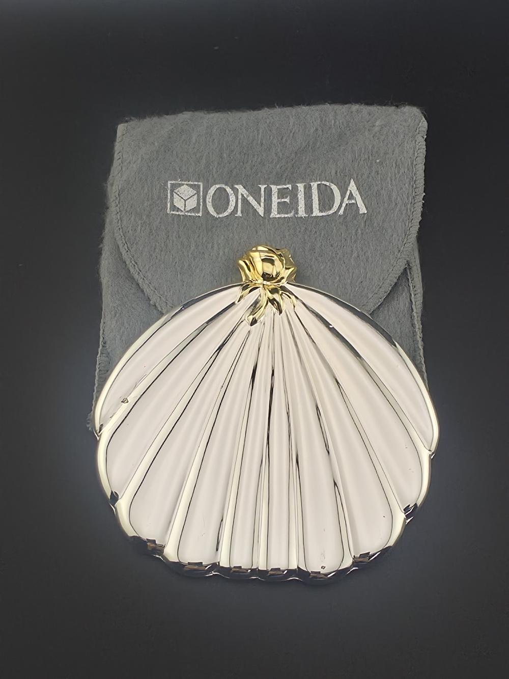 Oneida Silver Shell Compact Mirror with Gold Accent